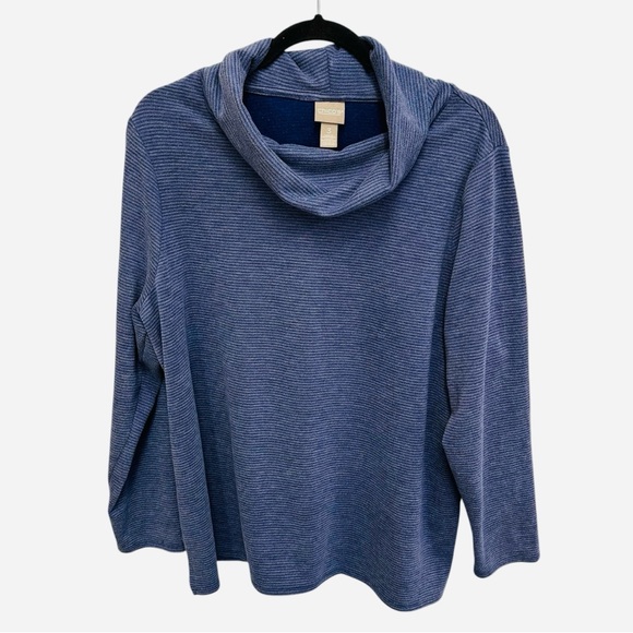 Chico's Sweaters - Chico’s super soft blue striped cowl neck pullover sweater Size XL
